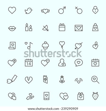 St. Valentine's Day icons, simple and thin line design