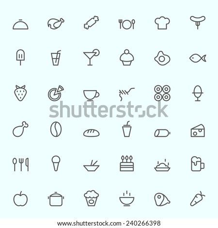 Food icons, simple and thin line design