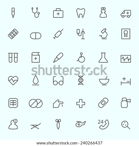 Medical and health care icons, simple and thin line design