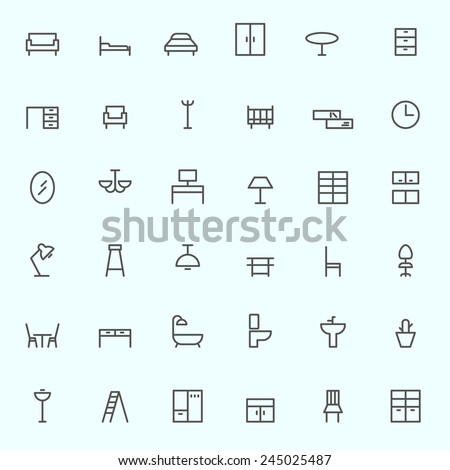 Furniture icons, simple and thin line design