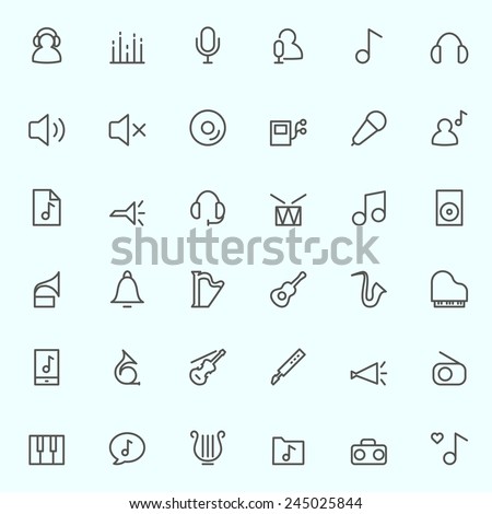 Music icons, simple and thin line design