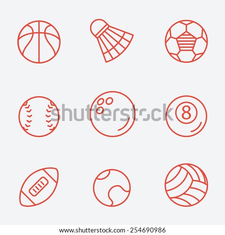 Sport balls, thin line icons, flat design