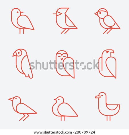 Bird icons, thin line style, flat design