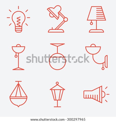 Lamp icons, thin line style, flat design