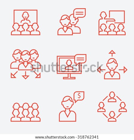 Teamwork and communication icons, thin line style, flat design