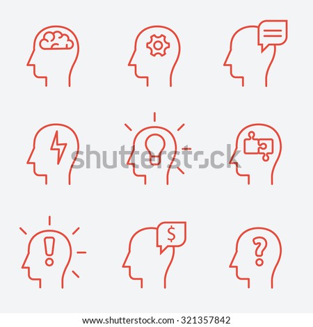 Human mind icons, thin line style, flat design