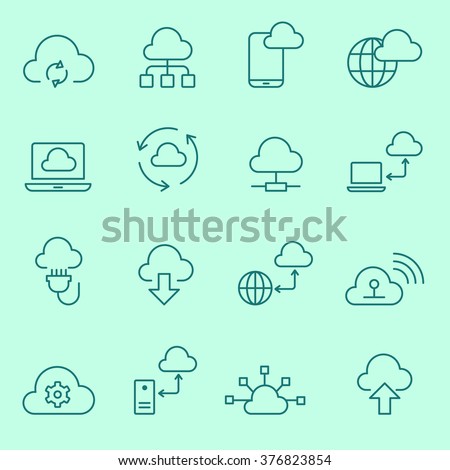 Cloud computing  icons, thin line, flat design