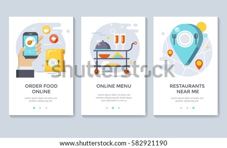 Order food on line banners, mobile application design, vector illustration