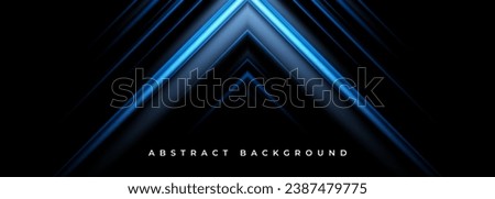 Blue abstract arrows on a wide black background banner. Vector illustration