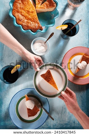 Image, Stock Photo Sliced cheesecake made with matcha.  Healthy green dessert