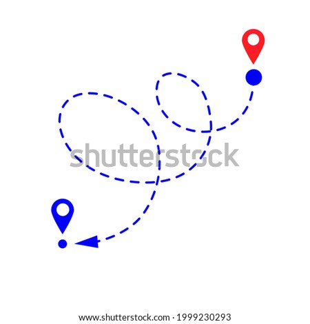 Logo of path from point to point,  Location for travel, dotted road map with destinations. Vector illustration isolated on white background.
