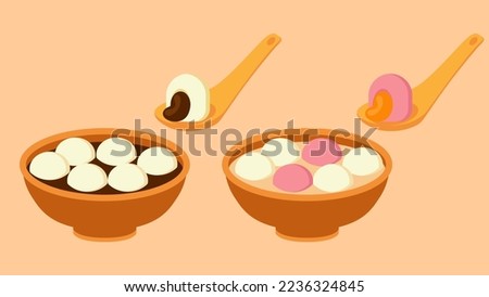 Sweet rice balls soup with black sesame and peanut paste. Asian food for celebrating Chinese New Year's Eve, Mid-Autumn Festival or Lantern Festival