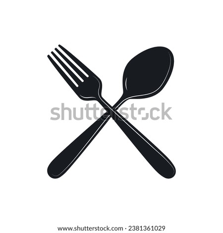Menu logo - crossed knife and spoon. Vector illustration isolated on white background