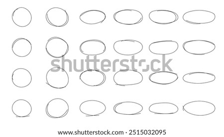 Line doodle sketch hand drawn Circles and ellipse. Circular scribble painting with brash. Vector frame and speech bubble illustration on isolated background	