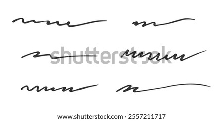 Hand drawn on paper underline for notebook, business, infographic, office work. Set of vector doodle marker and pen freehand sketch