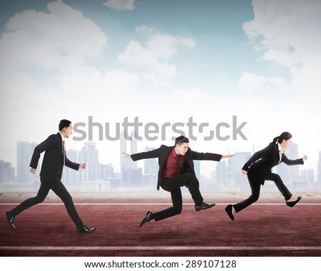 Business man and woman running for career. Business career conceptual