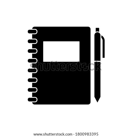 Notebook With Pen Black Icon, Concept Illustration, Vector Flat Symbol