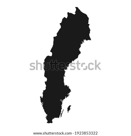 Map of Sweden highly detailed. Black silhouette isolated on white background.