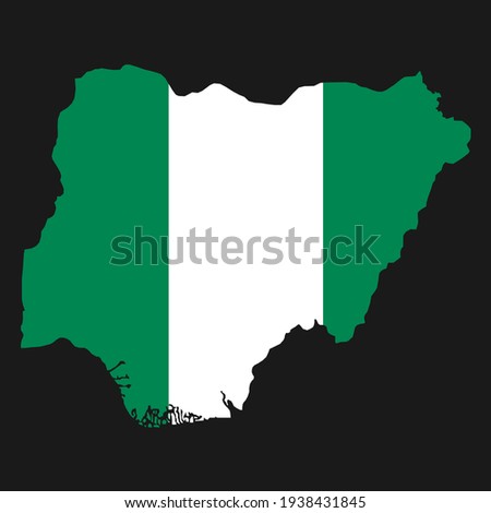 Nigeria map silhouette with flag on black background