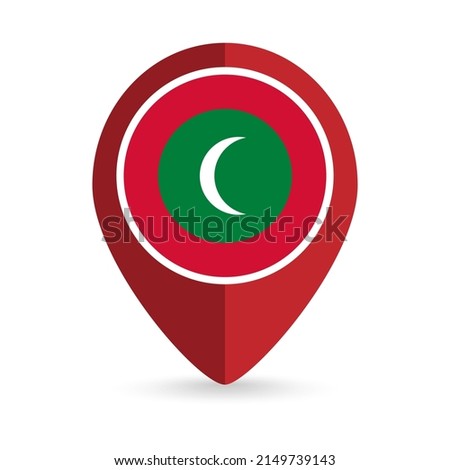 Map pointer with contry Maldives. Maldives flag. Vector illustration.