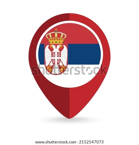 Map pointer with contry Serbia. Serbia flag. Vector illustration.