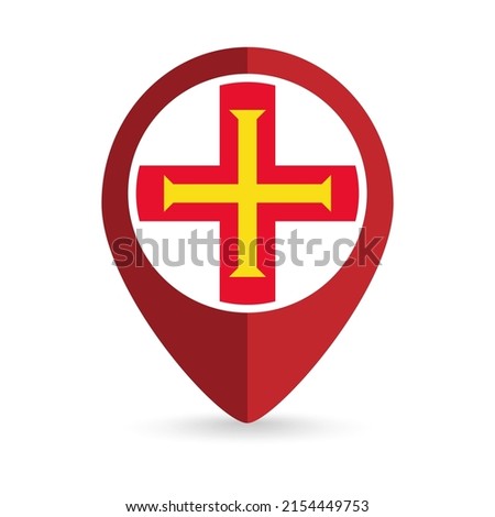 Map pointer with country Guernsey. Guernsey flag. Vector illustration.