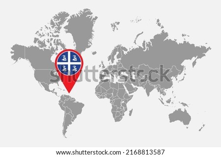 Pin map with Martinique flag on world map. Vector illustration.