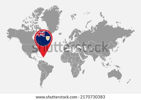 Pin map with Anguilla flag on world map. Vector illustration.