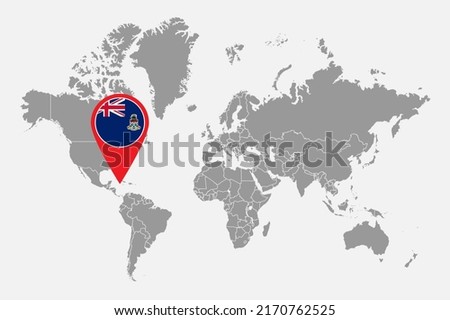 Pin map with Cayman Islands flag on world map. Vector illustration.