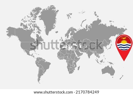 Pin map with Kiribati flag on world map. Vector illustration.