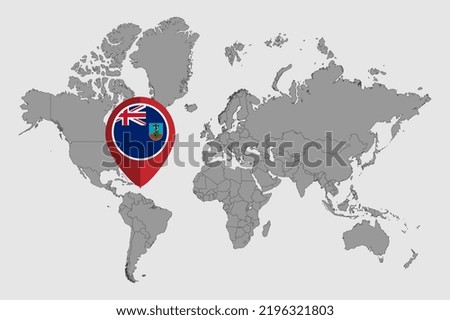 Pin map with Montserrat flag on world map. Vector illustration.