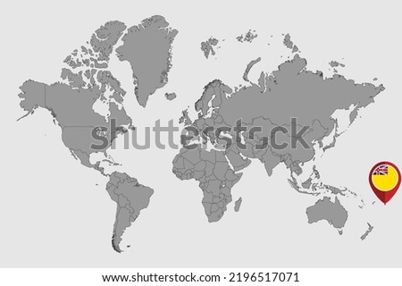 Pin map with Niue flag on world map. Vector illustration.