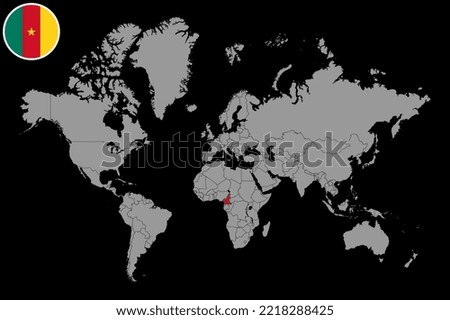 Pin map with Cameroon flag on world map. Vector illustration.