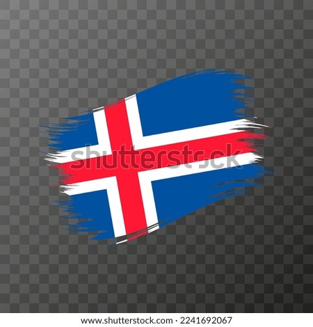 Iceland national flag. Grunge brush stroke. Vector illustration on transparent background.