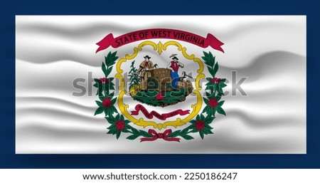 Waving flag of the West Virginia state. Vector illustration.