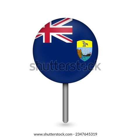 Map pointer with country Saint Helena, Ascension and Tristan da Cunha. Saint Helena, Ascension and Tristan da Cunha flag. Vector illustration.