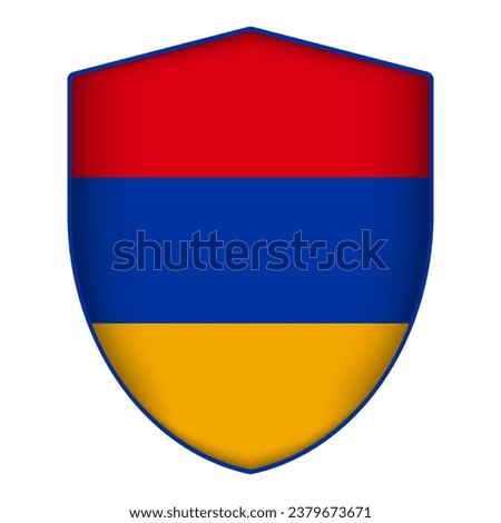 Armenia flag in shield shape. Vector illustration.