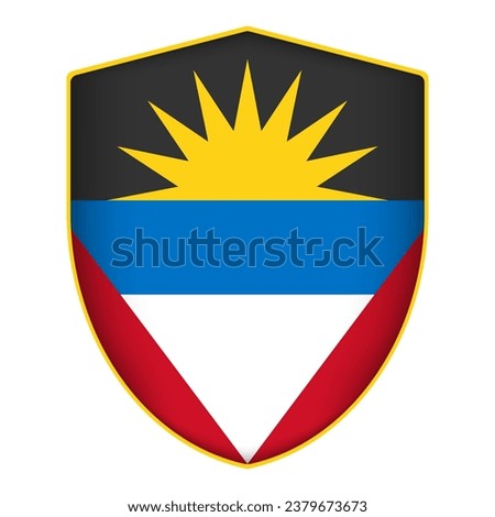 Antigua and Barbuda flag in shield shape. Vector illustration.