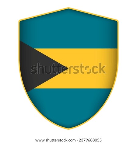 Bahamas flag in shield shape. Vector illustration.