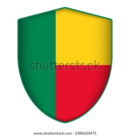 Benin flag in shield shape. Vector illustration.