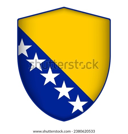 Bosnia and Herzegovina flag in shield shape. Vector illustration.