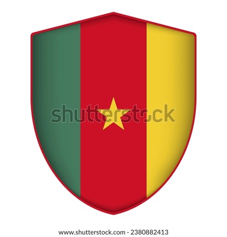Cameroon flag in shield shape. Vector illustration.