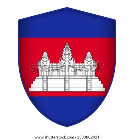 Cambodia flag in shield shape. Vector illustration.