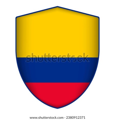 Colombia flag in shield shape. Vector illustration.