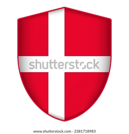 Denmark flag in shield shape. Vector illustration.