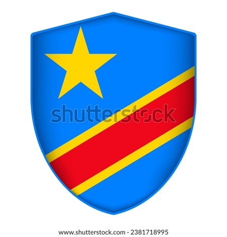 Democratic Republic of the Congo flag in shield shape. Vector illustration.