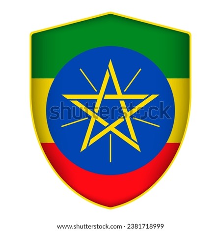 Ethiopia flag in shield shape. Vector illustration.