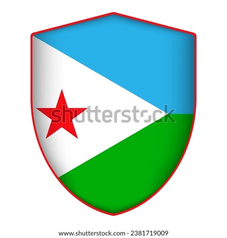 Djibouti flag in shield shape. Vector illustration.