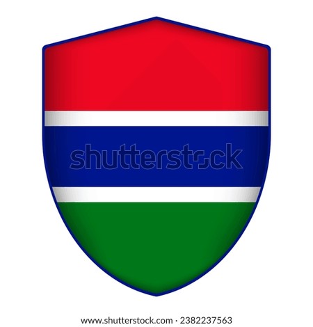 Gambia flag in shield shape. Vector illustration.