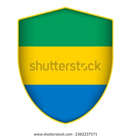 Gabon flag in shield shape. Vector illustration.